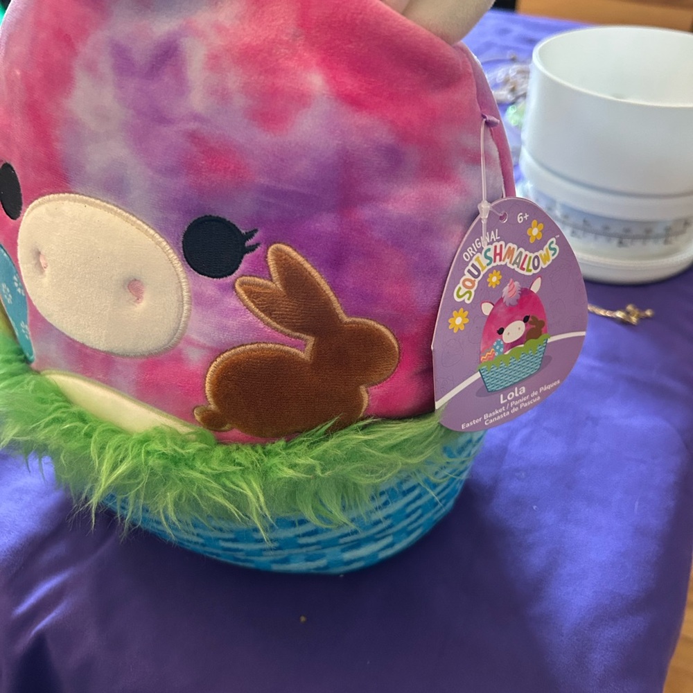 Squishmallows Lola Bunny Plush - Pink and Purple Tie-Dye with Green Trim